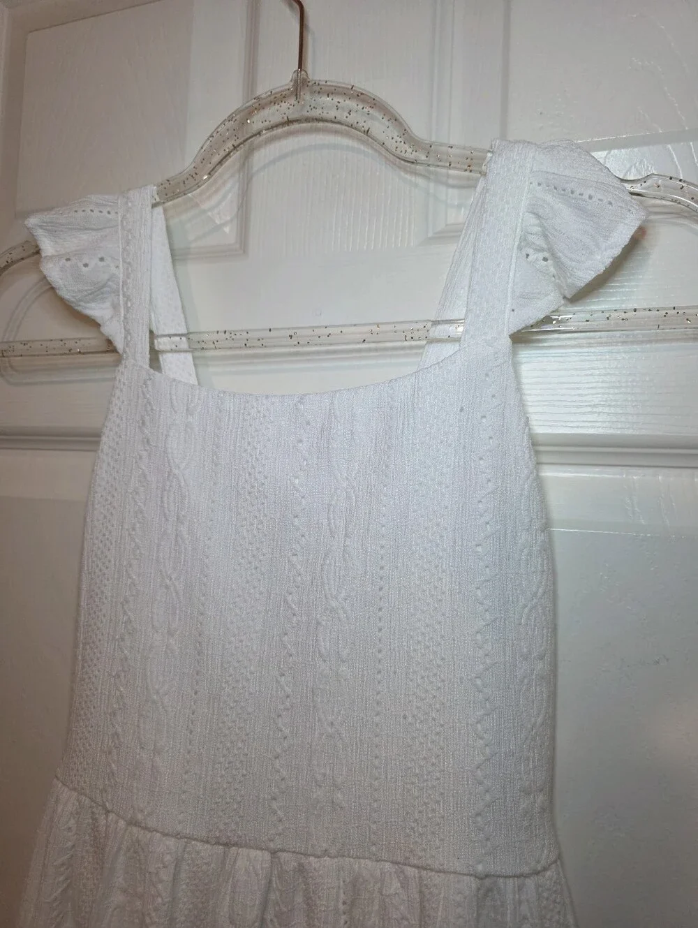 The Childrens Place White Eyelet Cutout Dress Size 10/12 L Ruffle Preppy Minimal